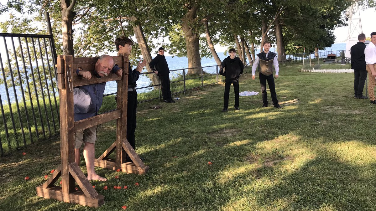 ShakespeareOTL's tweet photo. Opening night’s here! The gala was a blast, with tomato throwing (at former Fredonia mayor Steve Keefe in the stocks!), personalized poetry for guests, costume displays, and a swordfighting tournament. Thank you to everyone who came out— we hope you all love the show! https://t.co/gW7esRnEq3