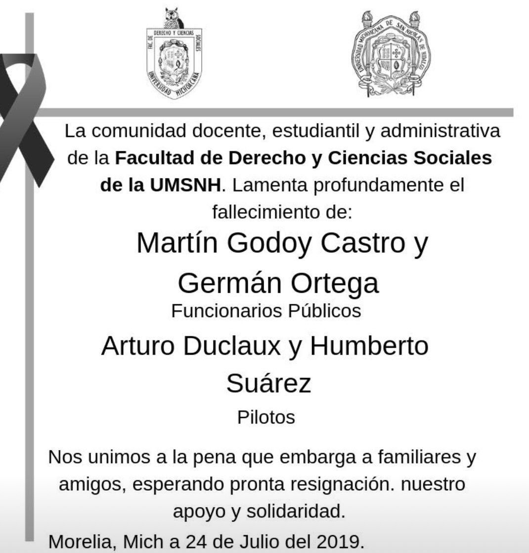 FdcsUmsnh's tweet photo. Nuestras condolencias por tan lamentable suceso https://t.co/mLINn1CHJq