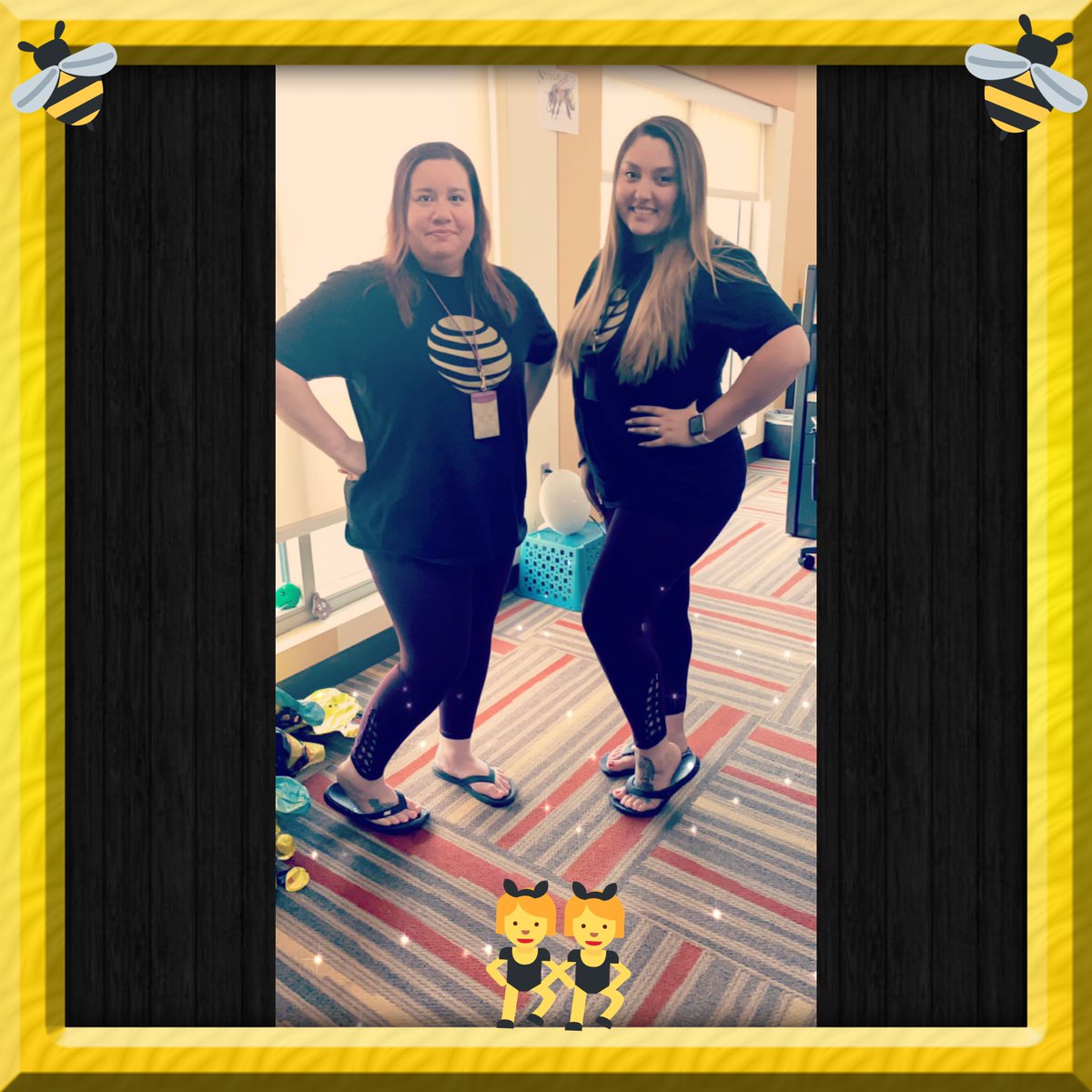 <a href="/sarahjbonds/">Sarah Bonds</a> and I #twinning on Twin Day today! #TeamHoneyBee 🐝 #lifeatATT <a href="/anagoolzbee/">Ahna</a> @PuebloHotChilis @robynncollins <a href="/loo_lewis/">Louie Lewis</a>