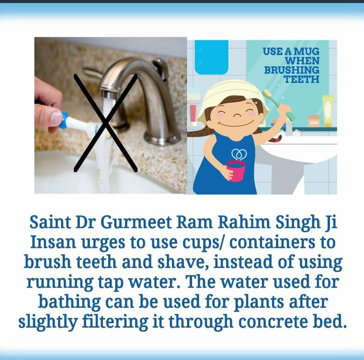 Heena_71's tweet photo. #SaveWater_SaveLife
#TipsToSaveWaterByStRamRahim
Dr.Msg urges to use cups to brush teeth and shave by doing this we can save water .
@derasachasauda 🙏🙏👇👇 https://t.co/cupywvcX6K