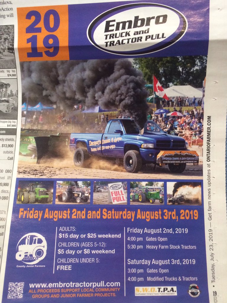 Better fill in your calendar if you haven’t already! <a href="/EmbroPull/">Embro Tractor Pull</a> is next weekend! #fullpull19