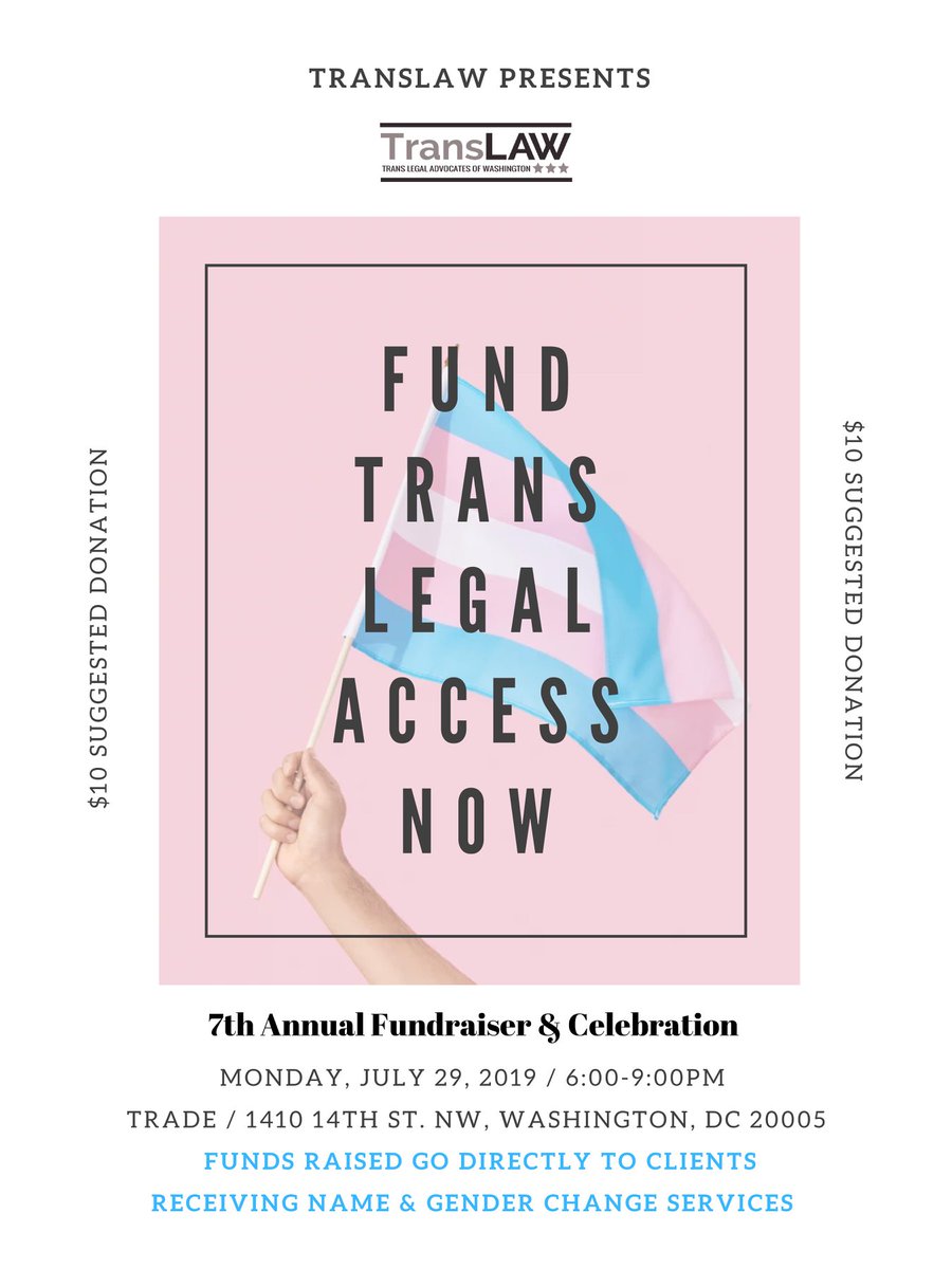 TransLAWdc's tweet photo. We are hosting our 7th Annual Fundraiser &amp; Celebration! Join LGBTQ+ friends and allies for a fun, casual evening of celebrating accomplishments and fundraising to support trans and gnc people in the DMV area :

https://t.co/BPxZYnHkAw https://t.co/OAYeDYYcq5