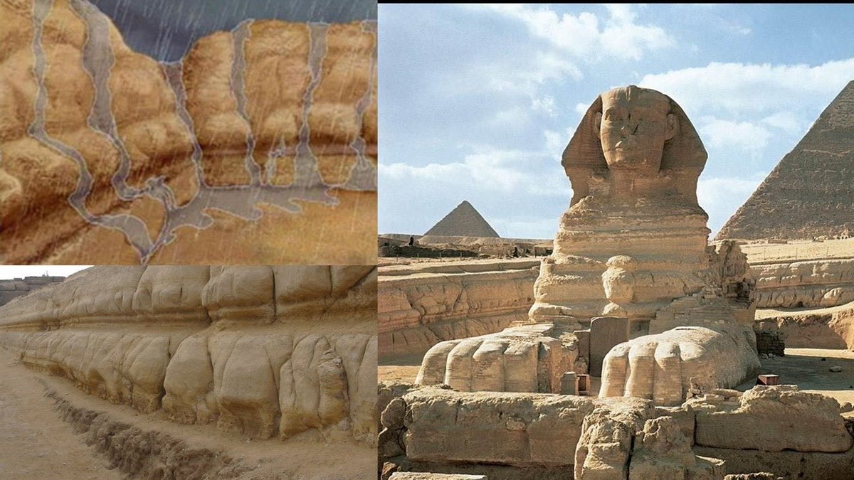 Now that it’s exposed, we know it was also carved from the bedrock as one piece of stone. Dr. Robert Schoch has done excellent work using weathering patterns found on its enclosure to determine it’s age to be closer to 12,000 years old. https://www.robertschoch.com/sphinx.html 
