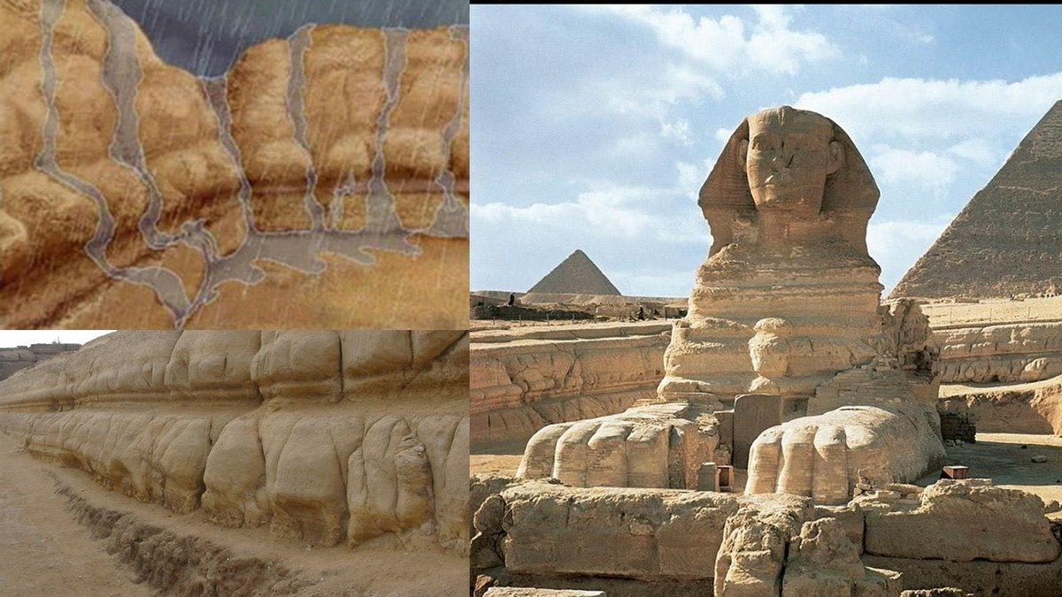 Now that it’s exposed, we know it was also carved from the bedrock as one piece of stone. Dr. Robert Schoch has done excellent work using weathering patterns found on its enclosure to determine it’s age to be closer to 12,000 years old. https://www.robertschoch.com/sphinx.html&nbsp;