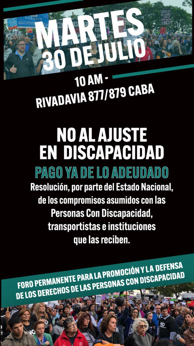 apridis's tweet photo. Acompañamos la movilización exigiendo el pago de lo adeudado por parte del Gobierno Nacional #NoAlAjusteEnDiscapacidad #APRIDIS #SantaFe                                      “Foro permanente para la promoción de los derechos de las personas con discapacidad” https://t.co/1fYeGFunJg