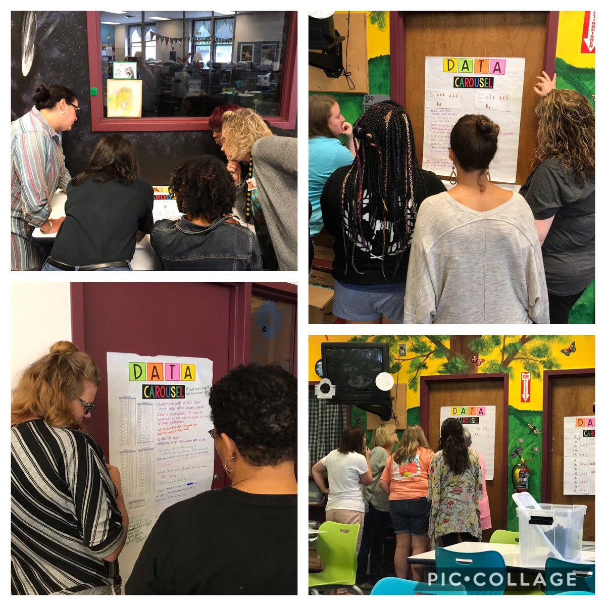 mmswelch's tweet image. Grade levels engaged in a data carousel (using a data protocol) during one of our breakout sessions today. How can we use this info to leverage high quality learning for all students? #whenyouknowbetterdobetter #parkstreetallin