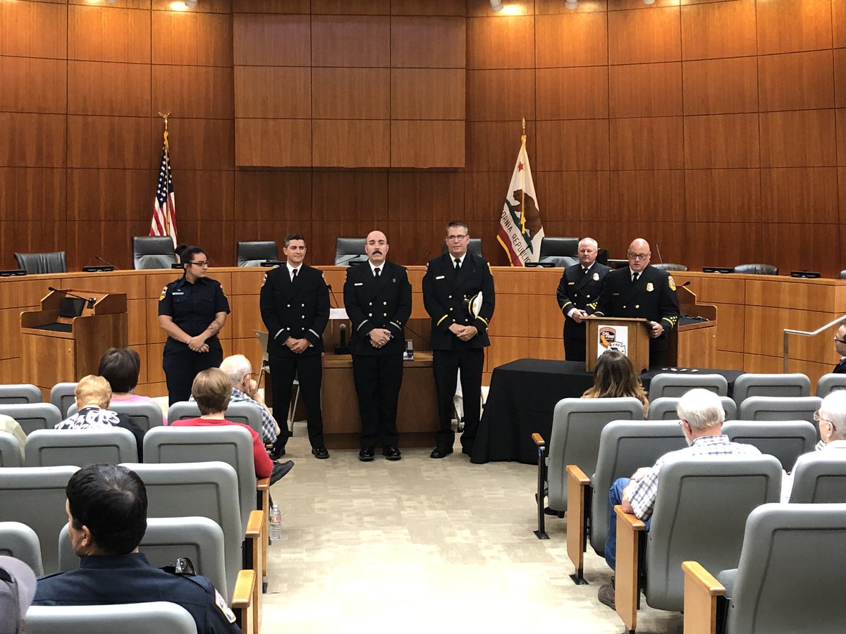 CALFIRE_SLO's tweet photo. @CALFIRE_SLO Unit Chief Jalbert, Assistant Chief Money, and District 3 Supervisor Adam Hill recognize CAL FIRE Staff for their promotional achievements and 25 years of service at the San Luis Obispo County Board of Supervisors Chambers. #calfireslo #sanluisobispocounty https://t.co/Kfv5nKFVsX