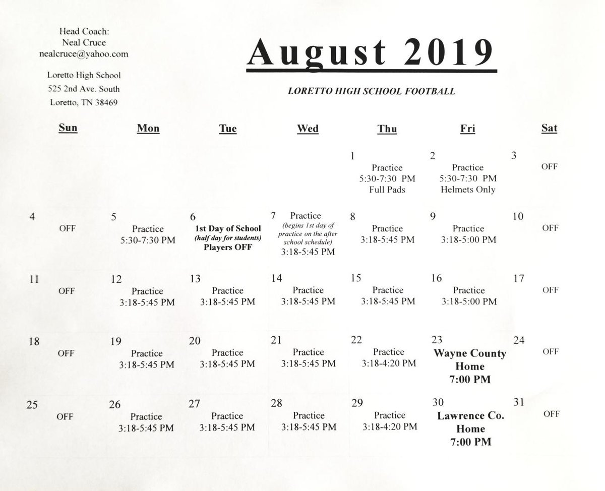 August calendar
