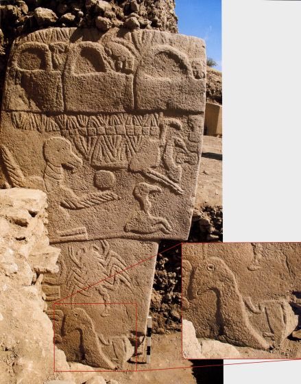 It’s age has been estimated at 12,000 years old. And what’s odd is that it was purposefully buried before it was abandoned. Notice the hand positions on the first pillar. And these “man bags” at the top of the second pillar.