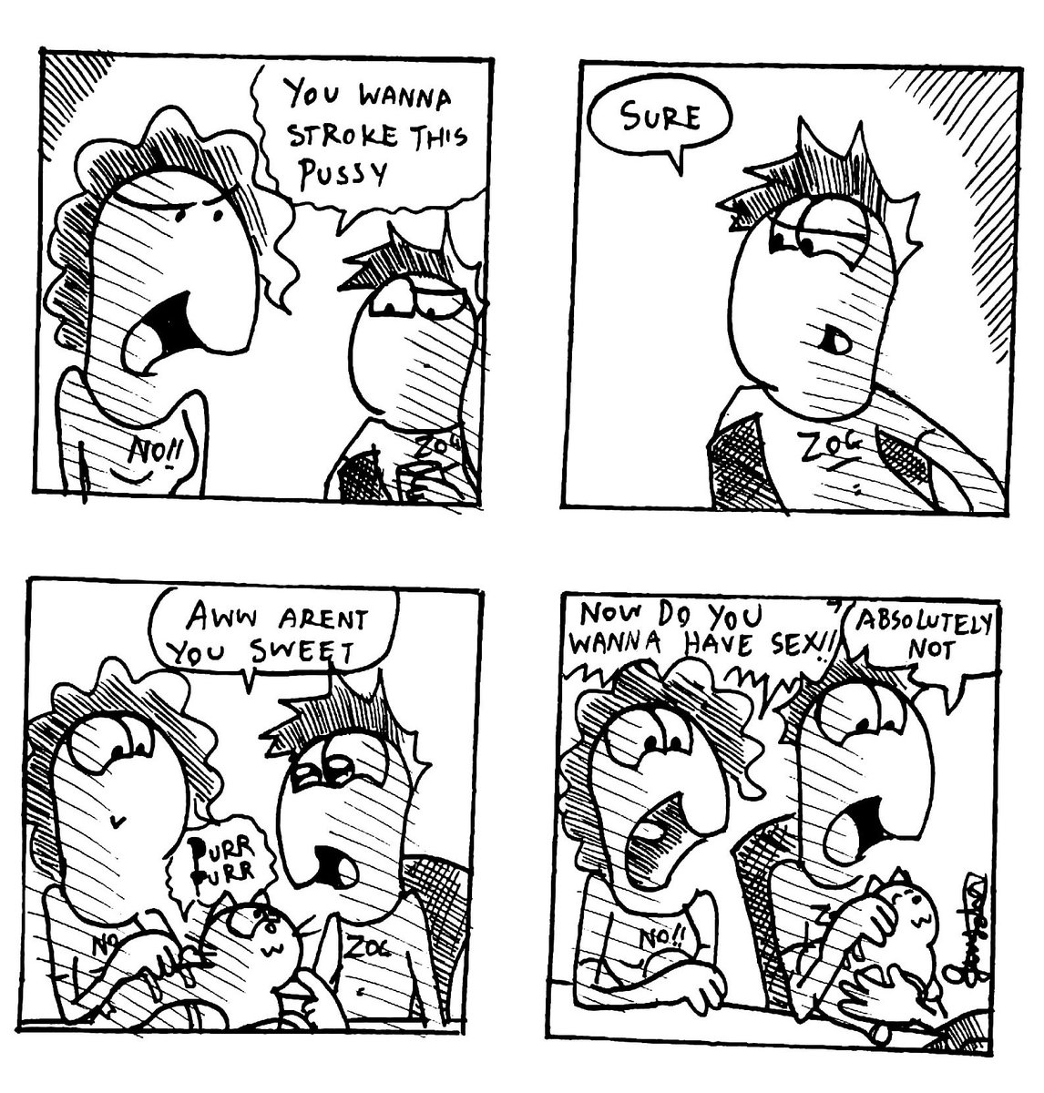 Gwydscomix's tweet photo. Stranger Comix ep #219
Pussy
#strangercomix #pussy #funny #comics #comix #lol #lolz #webseries #webcomics #webtoon #art #ComicArt #drawing #illustration #comedy #humour #darkhumour #gwyd #gwydscomix https://t.co/zSvs4mfJFa