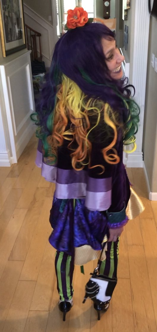 LadyLurid's tweet photo. He has an affinity for The Joker 💜🧡💚 I made this for his birthday 🎁 Jokerita 🃏💃🏻@DCComics #Jokerita #TheJoker #dccomics #cosplay #cosplaygirl #Irmart #DerivedDesigns #Villainous #Gotham https://t.co/02GJ4nMdy0