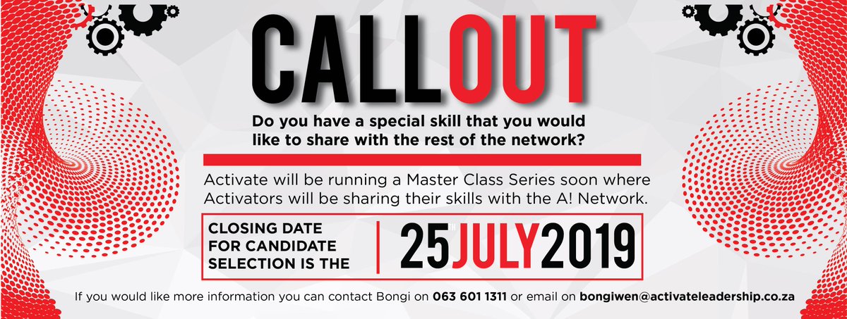 bongioar's tweet image. Today is the last day! Do not miss out on a chance to be a part of the Master Class Series.

@ActivateZA @TebogoTbz @Ricky_N21 @theeMzwandile 

#Empower2Empower

activateleadership.co.za…/a-master-class-seri…/