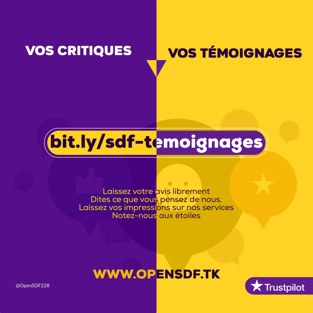 Open-SDF🐧 (#DigitalBranding💜) (@opensdf30) on Twitter photo 😎🤗Toujours #open dans la tête, chez nous, on a décidé de recueillir vos AVIS et de les laisser publiques. Visitez <a href="/Trustpilot/">Trustpilot</a> (bit.ly/sdf-temoignages) et exprimez-vous librement sur vos impressions par rapport à nos produits, services et réactivité.
#LetsTalk #Reviews #OpenSDF 😎🤗Toujours #open dans la tête, chez nous, on a décidé de recueillir vos AVIS et de les laisser publiques. Visitez <a href="/Trustpilot/">Trustpilot</a> (bit.ly/sdf-temoignages) et exprimez-vous librement sur vos impressions par rapport à nos produits, services et réactivité.
#LetsTalk #Reviews #OpenSDF