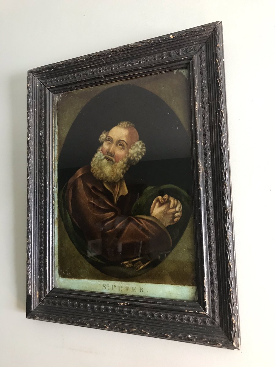 Stunning reverse portrait painting on glass of St. Peter now available! This 19th century piece is from the High Court offices in the Haines &amp; Son Rolls building, Fetter Lane, London

£150
HouseofRust.co

Shipping available 🚚🚛🏴󠁧󠁢󠁷󠁬󠁳󠁿
#stpeter #antique #painting #carmarthen