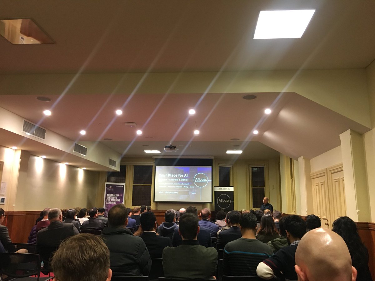 _AiLab's tweet photo. Our Dr. John Flackett (@drpuffa) welcomes all &amp; gives HUGE thanks to @TheAIML for co-sponsoring #AdelaideAI with #AiLab, as well as thanks to tonight’s speakers &amp; volunteers. John also talks about our #AI workshops, events &amp; the new partnership between #AiLab &amp; #TheAIML. https://t.co/it3S7A4l38