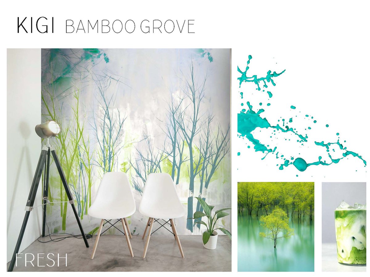 Fresh and zingy in aqua and lime with our new Kigi #wallcovering by our digital #designer Kata Lips. Want to see more? Follow the link: bit.ly/2LmOoqZ #interiordesign #officedesign #art #wellbeing #design