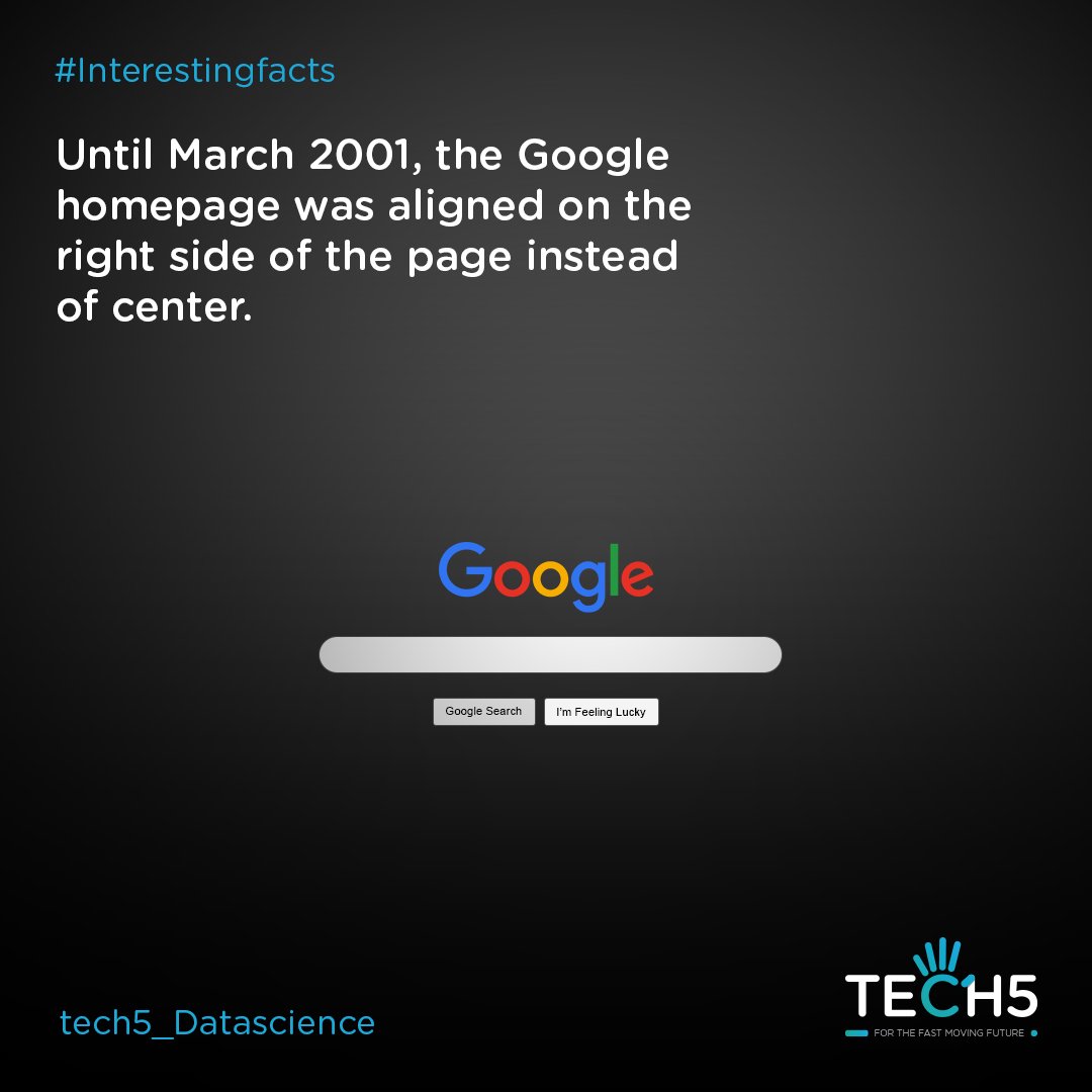 Tech551776278's tweet image. #interestingFacts
Google’s homepage was aligned on the right side of the page instead of centre until 2001.
👇𝗖𝗼𝗻𝗻𝗲𝗰𝘁 𝘄𝗶𝘁𝗵 𝗨𝘀👇