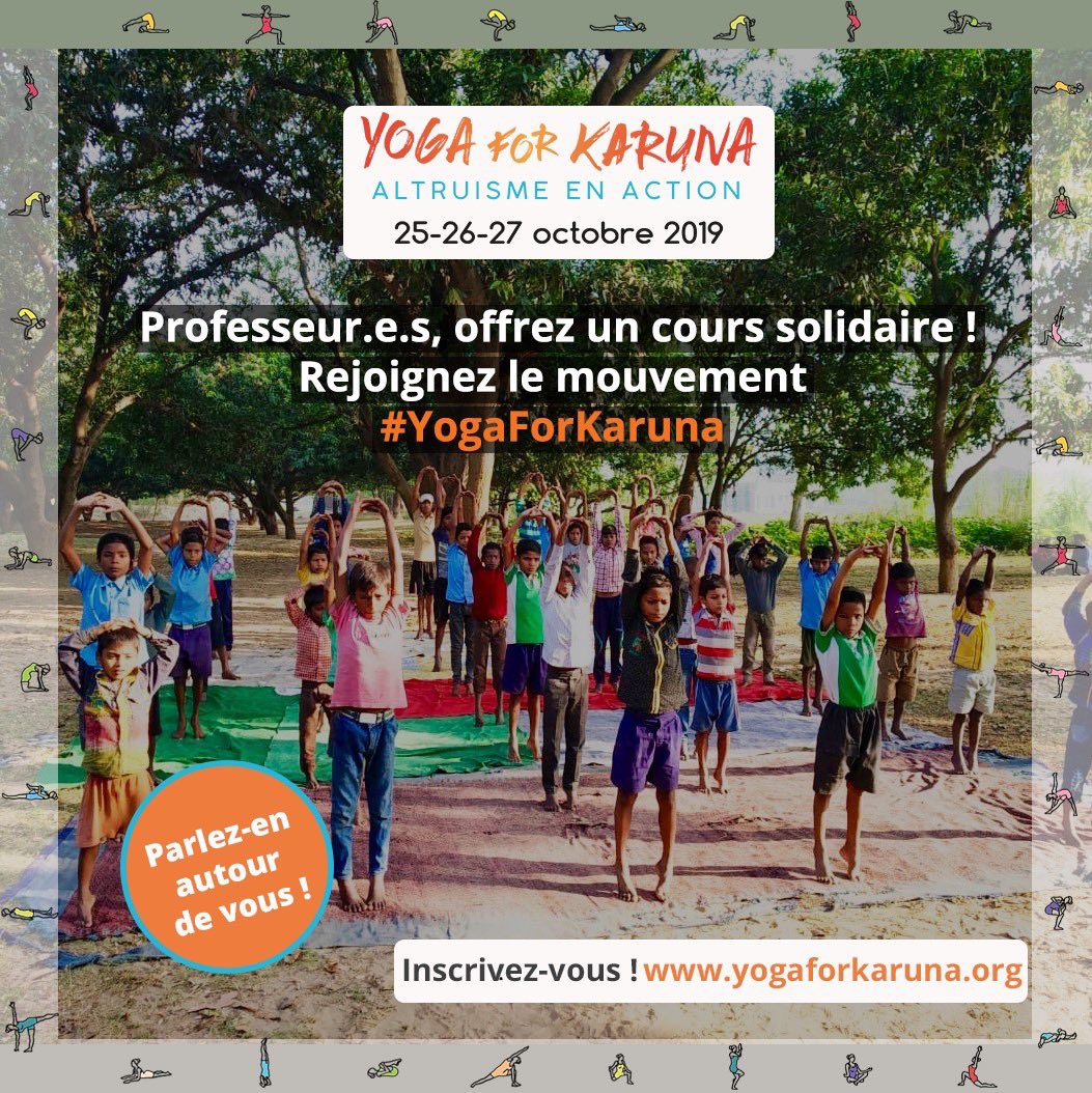 KarunaShechenFR's tweet photo. 🧘 @KarunaShechen lance sa 2ème édition du mouvement «Yoga For Karuna» 
Appel à tous les professeurs de yoga!
👉 En organisant un cours de yoga solidaire en faveur de Karuna-Shechen, association fondée par Matthieu Ricard
Pour participer :
👉 https://t.co/SO9KUYj1oG https://t.co/d8xc91QPBt