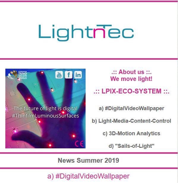 FlorianKall's tweet photo. LightnTec News: https://t.co/wCQNQOdkhV
#DigitalVideoWallpaper #DigitalVideoBanner #ThinfilmLuminousSurfaces #LiminousWalls #ImmersiveSpaces #Connecting2People #Easy2Install #Easy2Scale #LetThereBeLight https://t.co/fp5Y3xIlfF