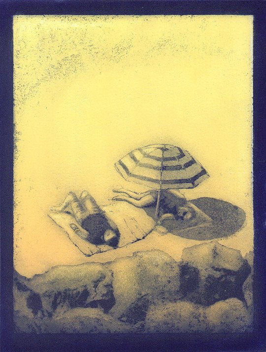 Phew, it’s hot out there! Come and seek shade and inspiration in our gallery in @GabrielsWharf, just a stone’s throw from the river (& a lovely little beach!). This is ‘Sun & Shade’, a photo etching with aquatint & softground by @theresapateman #printmaking #HEATWAVE2019 #summer