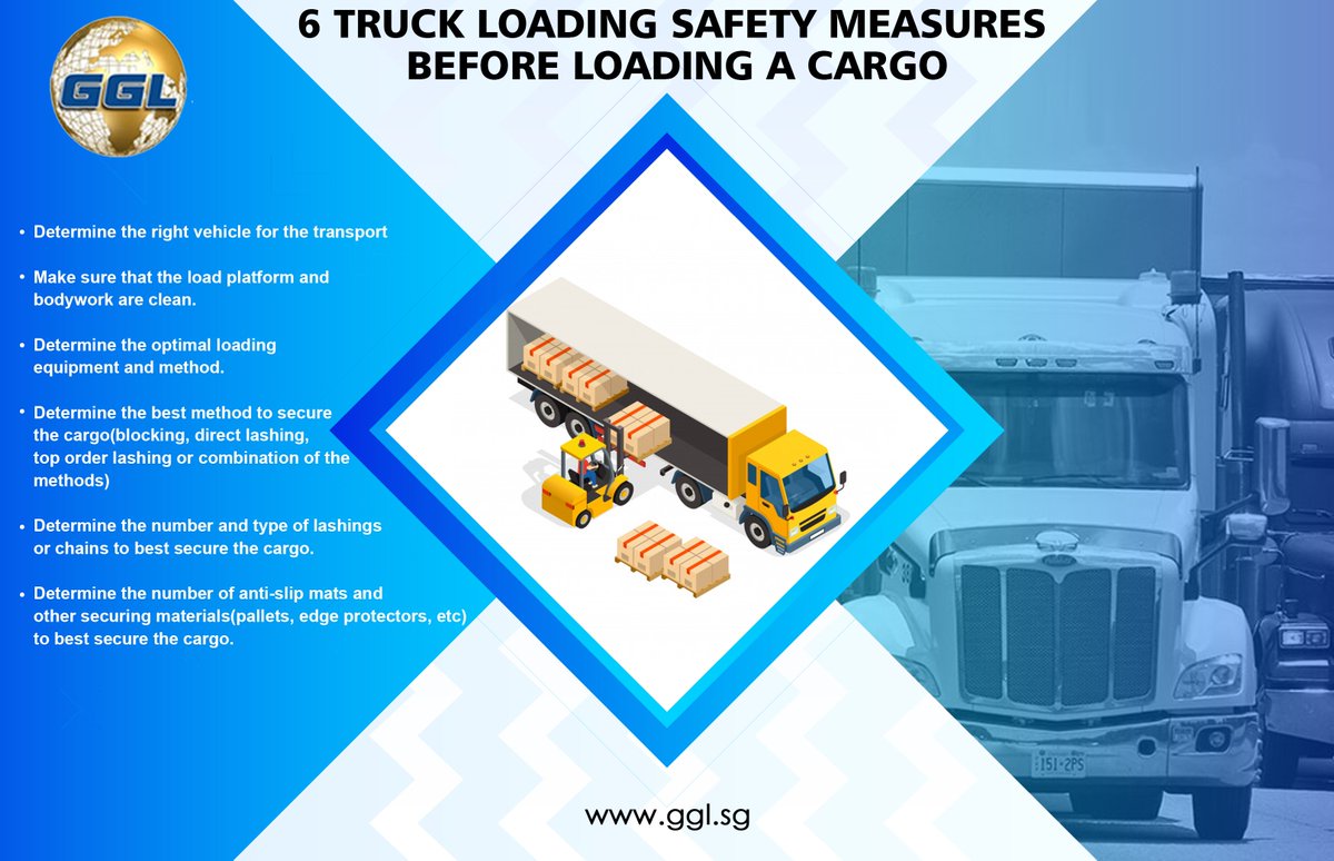6 truck loading safety measures before loading a cargo
facebook.com/gglsingaporept…

#GGL #Freightforwarding #logistics #cargoservices #cargohandling