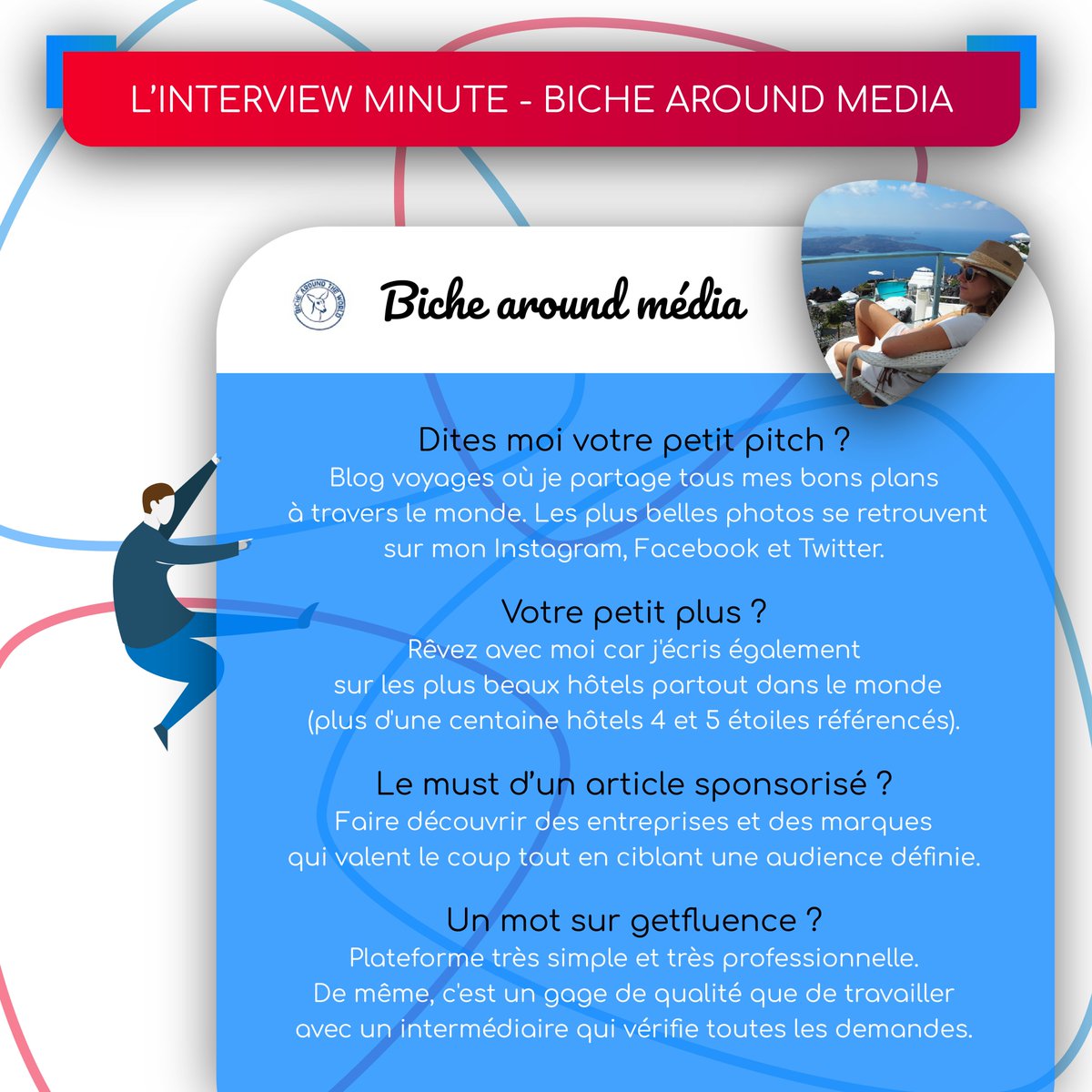 🎬 𝐏𝐫𝐨𝐣𝐞𝐜𝐭𝐞𝐮𝐫𝐬 𝐬𝐮𝐫 <a href="/BicheWorld/">BicheAroundTheWorld</a> 🤳⁣⁣⁣⁣⁣

👩‍💻 Un blog de niche sur le secteur #voyage ⁣#tourisme #lifestyle

🧲 Un partenaire idéal pour les annonceurs comme les :

- Agences de voyages 
- Hôtels &amp; Resort
- Offices de tourismes