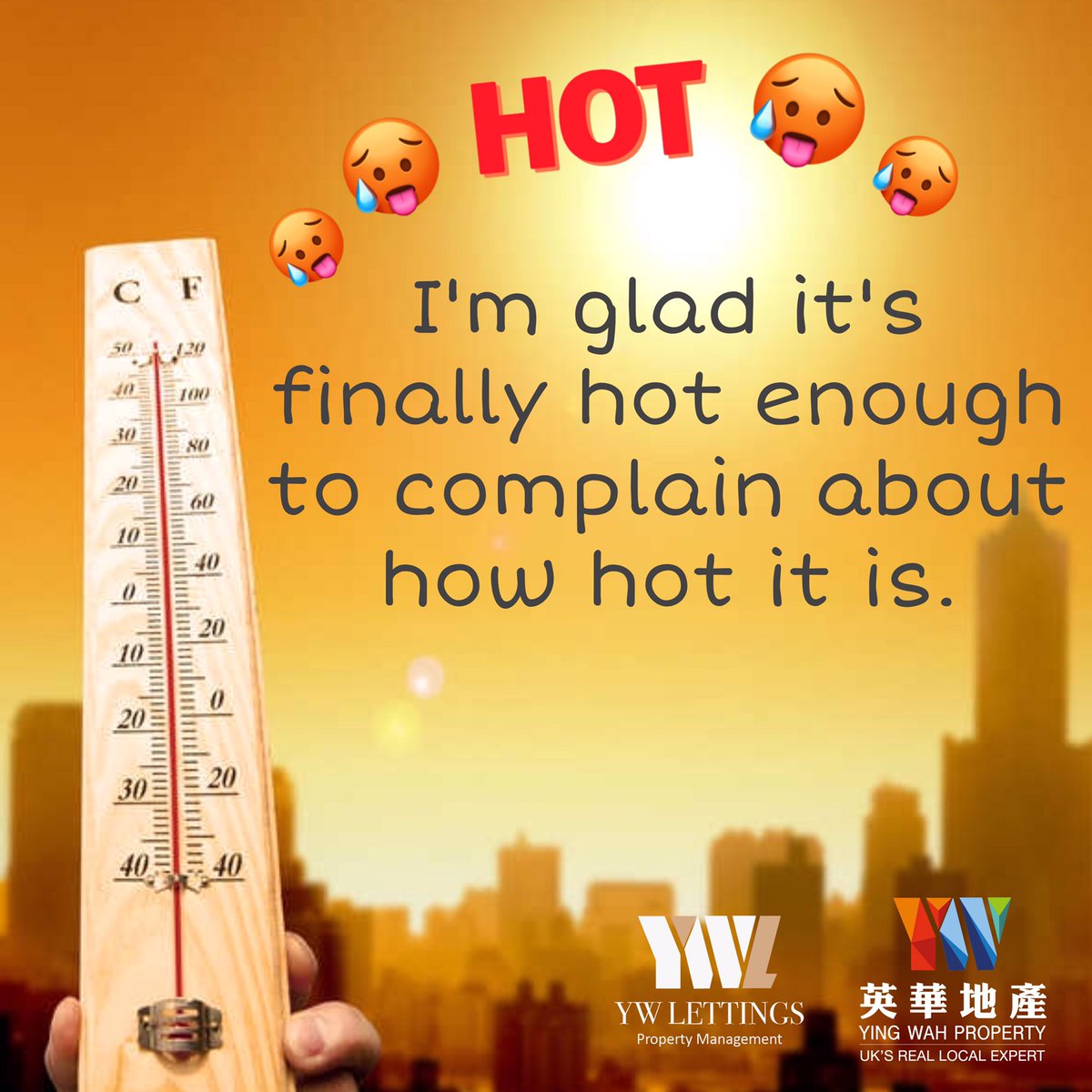YW_Lettings's tweet photo. Good Morning everyone 😎
.
Britain has been hit by scorching weather conditions this week with temperatures potentially set to climb to 39C today. 🥵🥵🥵🥵🥵🥵🥵🥵
.
Well.. enjoy the heatwave, drinks loads of water and 🍺🍺#propertymanagement #yingwahgroup #wishyouallagreatday https://t.co/LueBAeSX7h