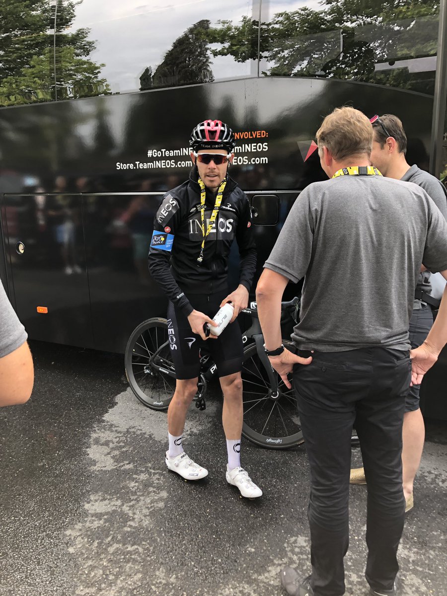 NIGELHALPERN's tweet photo. @TeamINEOS Gutted at Luke’s expulsion. @LukeRowe1990 was kind enough to notice my son waiting at the team bus after stage 15 in Foix and handed my son his waterbottle. Top bloke! https://t.co/rv0L1pbKEQ