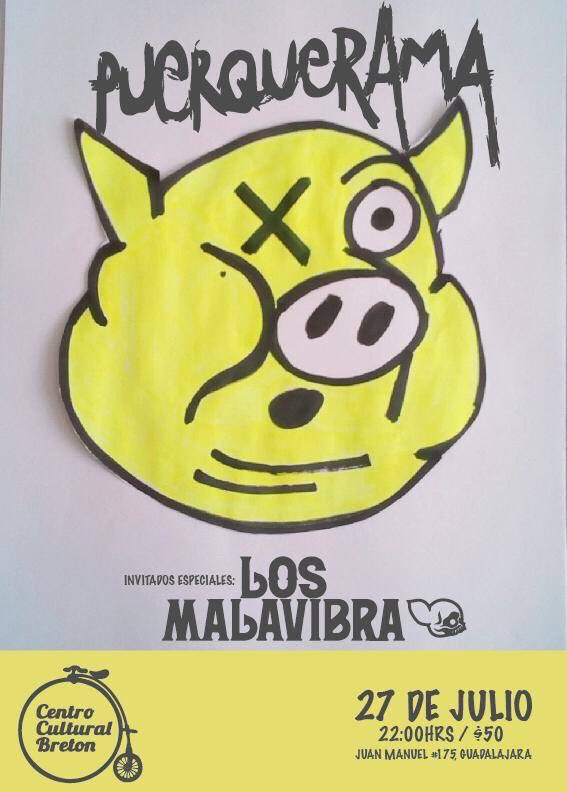 Ustedes deberían de disfrutar del gran talento que existe en Guadalajara y para ello <a href="/LosMalavibra/">Los Malavibra</a> se presentan junto a <a href="/puerquerama/">PUERQUERAMA</a> este se 27 de Julio en Centro Cultural Bretón A.C.
#Kaninche #Música #Conciertos #Gdl #Guadalajara