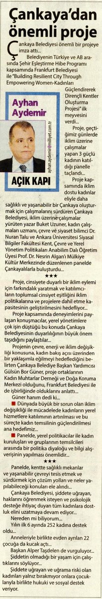 cankayabelediye's tweet photo. Belediyemizin Türkiye AB arasında Şehir Eşleştirme Hibe Programı kapsamında Frankfurt Belediyesi ile yürüttüğü "Kadınları Güçlendirerek Dirençli Kentler Oluşturma Projesi" nin detaylarını @milliyet yazarı Ayhan Aydemir köşesine taşıdı. 
@CankayaAB https://t.co/LKs5Y5YbHc