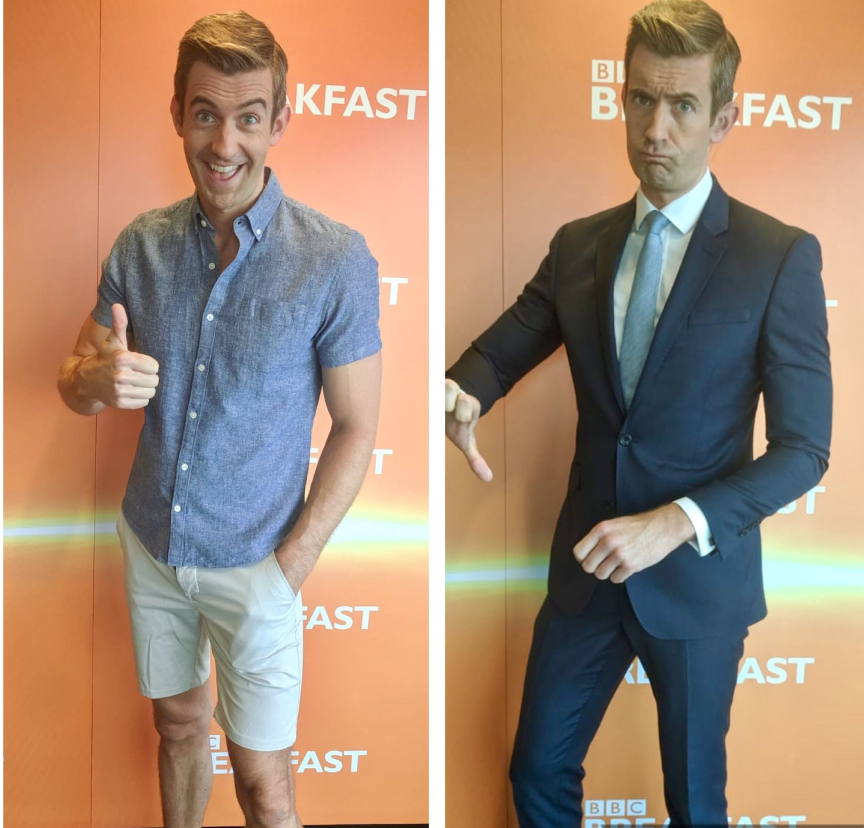 BBCBreakfast's tweet image. Suit or shorts? 🥵 👔
What to wear for work! 
Should ⁦@BBCBenThompson dress down for #hottestdayoftheyear? 
#hottestdayonrecord ☀️ 
#BBCBreakfast