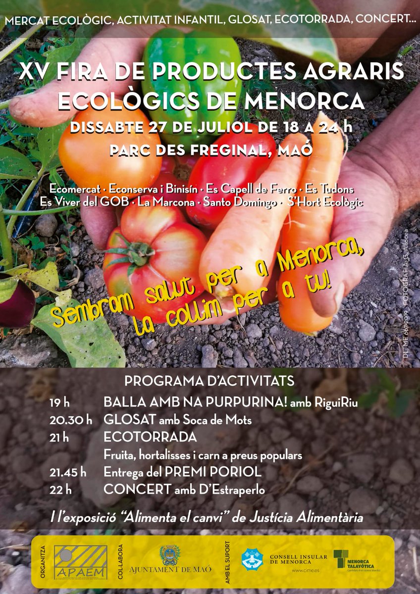 EstraperloD's tweet photo. Aquest dissabte sonarem a la XV Fira de Productes Agraris Ecològics de Menorca en el Parc des Freginal de Maó. #Menorca #folk #Musica https://t.co/bgaWUpgaH7