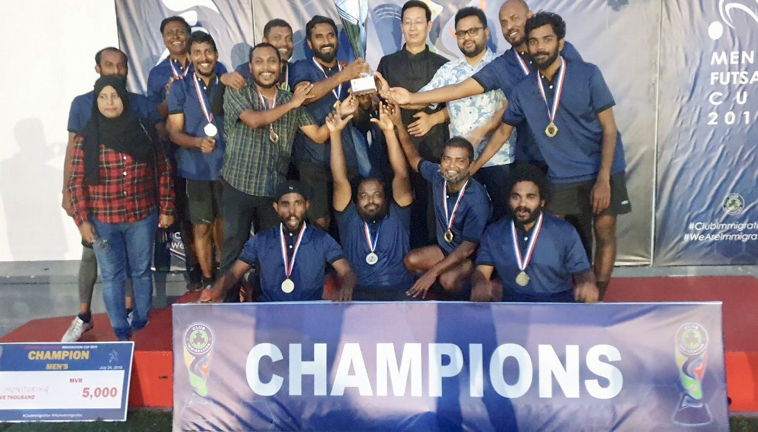 ImmigrationMV's tweet photo. Officers had the final battles in the biggest internal recreational activity yesterday. Congratulations #TeamMonitoring and #TeamAirport for winning Immigration Men's Futsal Cup and Immix Handball Cup, respectively. https://t.co/SBIzpvsDZp