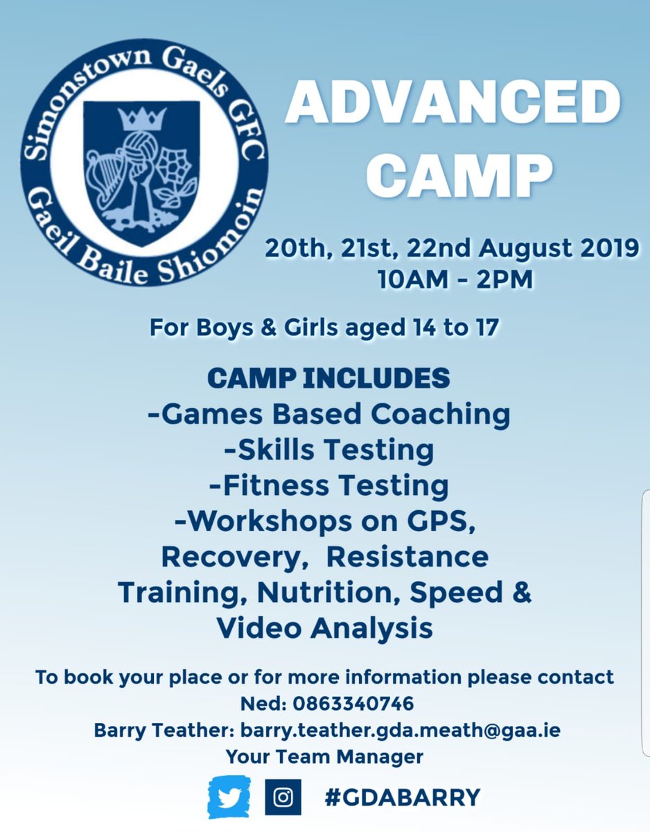 simonstowngaels's tweet photo. Advanced Camp  for 14 year olds to 17 year olds only. Boys and girls. 25 per child. Please share with others, all details in pic. https://t.co/VVlT7EDiex