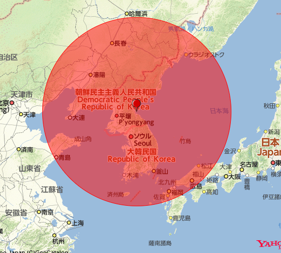 rockfish31's tweet photo. あらためて地図で示してみると、北朝鮮の元山から690kmでも北九州や広島は射程範囲内に入ってしまう。1200kmなら日本のほぼ大部分が射程内。 https://t.co/3DJaq2aV3A