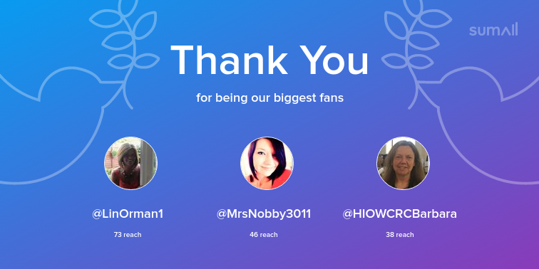 Our biggest fans this week: LinOrman1, MrsNobby3011, HIOWCRCBarbara. Thank you! via sumall.com/thankyou?utm_s…