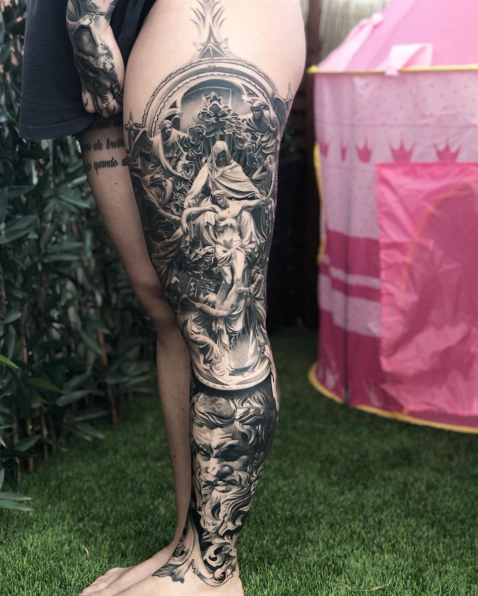 Another look at this incredible black and grey leg sleeve by Fábio  Guerreiro with #killerinktattoo supplies! #killerink #tattoo #tattoos  #bodyart #ink #tattooartist #tattooart #blackandgrey #blackandgreytattoo, image size:964x1200