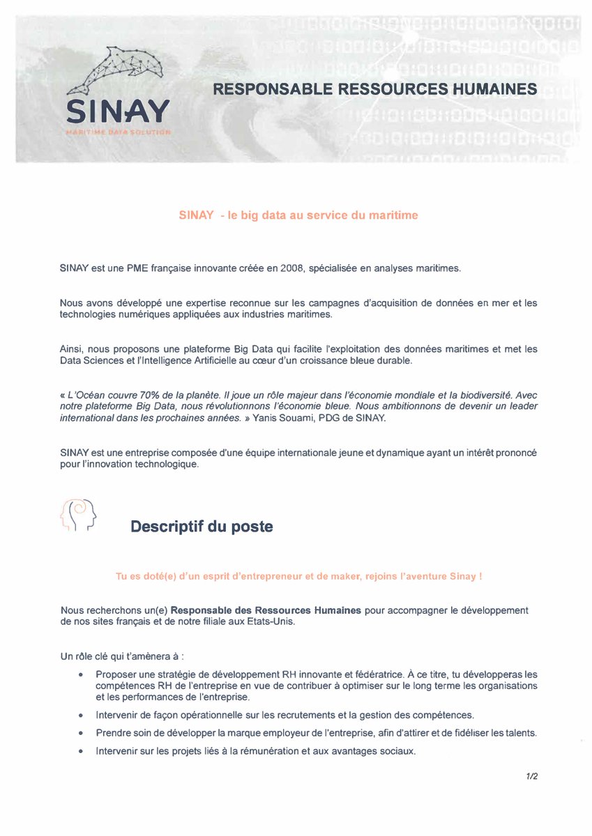 SinayCommunity's tweet photo. SINAY recrute un(e) Responsable Ressources Humaines !

Basé à Caen, rejoignez une PME innovante spécialisée en acquisition de données marines et dans les technologies numériques appliquées aux industries maritimes.

Toutes nos offres ici : https://t.co/OPvqyMhnWg

#RH https://t.co/FrIZsmXSGr
