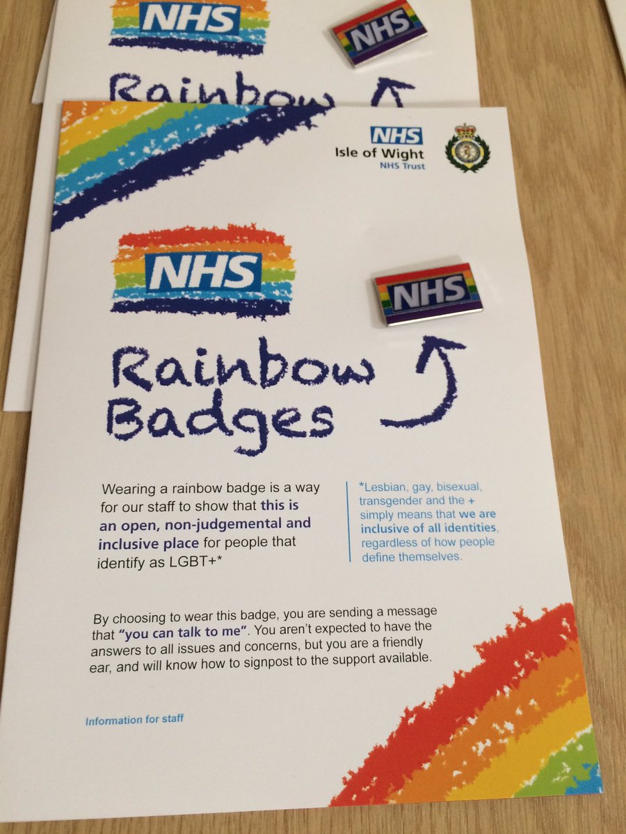AgeUKIWLGBT's tweet photo. Delivering training today with @IoWNHSTrust and launching the NHS rainbow badges today. https://t.co/LYhD9tWHx1