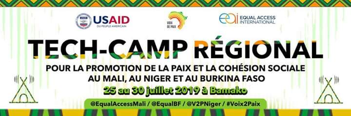 EqualBF's tweet photo. Le #Techcamp régional du projet #V2P, réunissant 30 jeunes engagés avec leurs communautés respectives et sur les réseaux sociaux pour la promotion de la #paix et la cohésion sociale au #Mali, #Niger et #BurkinaFaso, se tient à #Bamako, du 25 au 30 juillet 2019. #Voix2Paix #USAID https://t.co/D61QLuWR0l
