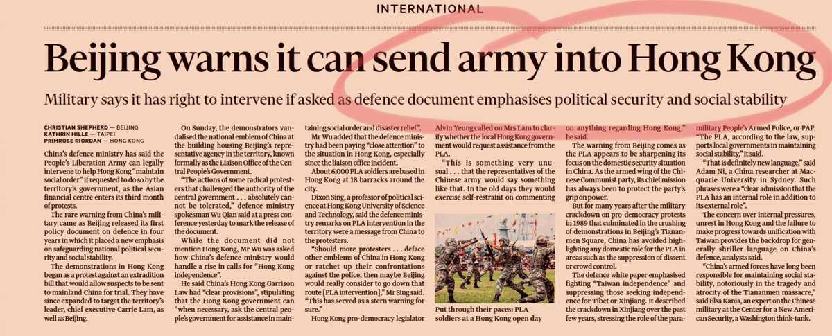 10/ From today— China warns it can send army into Hong Kong...