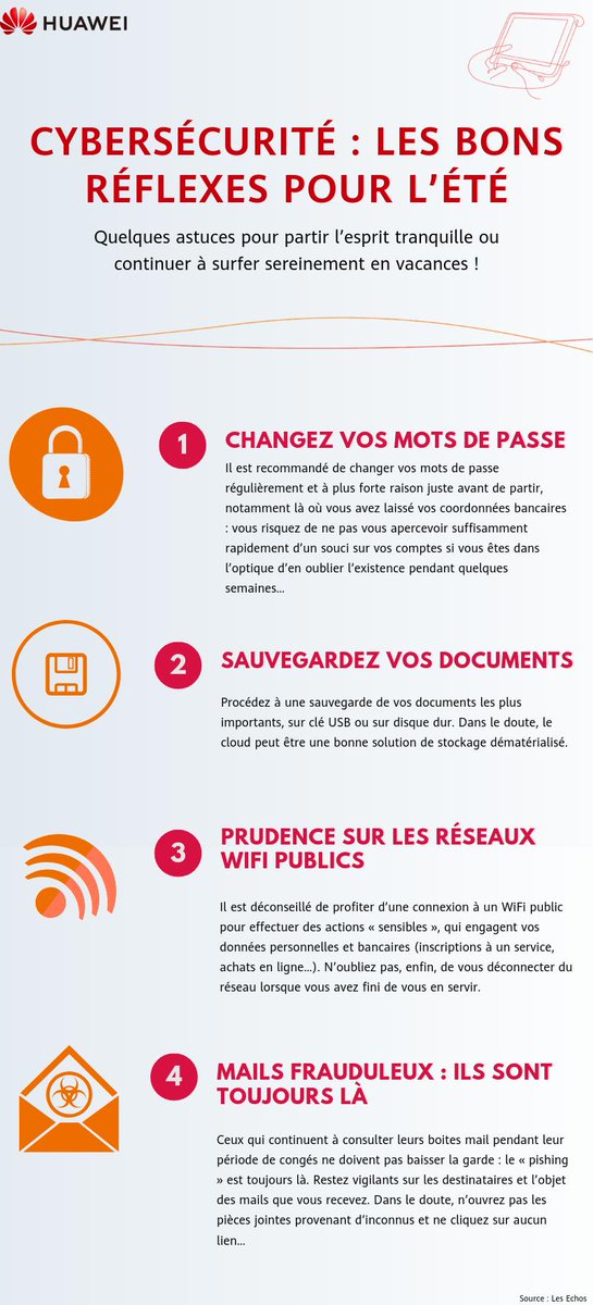 [#CyberSécurité]
Pendant les vacances, à chacun ses usages du numérique : il y a ceux qui arrivent à « déconnecter » et ceux qui restent plongés dans leur smartphone !
Voici une #infographie avec quelques astuces à garder en tête pour se servir d’Internet sereinement cet été :