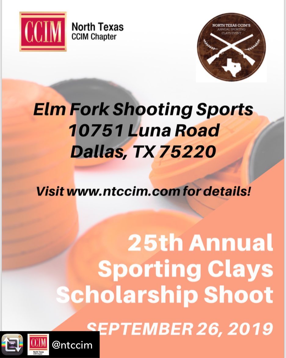 ntccim's tweet photo. It's the 25th Anniversary of the North Texas CCIM Sporting Clays Scholarship Shoot! This annual event benefits Chapter scholarships and continuing education in North Texas!
#ntccim #ccim #sportingclays #commercialrealestate https://t.co/PcqQFDi04N
