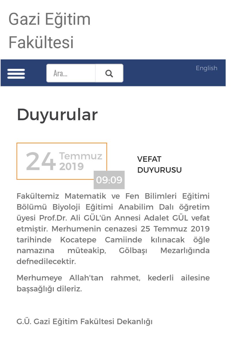 gaziegitim1926's tweet photo. Prof. Dr. Ali Gül hocamızın Annesi Adalet Gül hanımefendi vefat etmiştir.

Merhumeye Allah'tan rahmet, ailesine başsağlığı dileriz... https://t.co/lNVVjs33k8