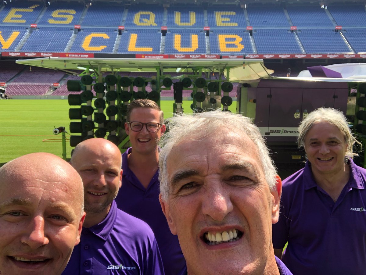 SIS_George's tweet photo. In Camp Nou with the SISGRASS team and the new electric machine. Incredible technology with real environmental benefits. ⁦@SISPitches⁩ https://t.co/R14nSJBsf9