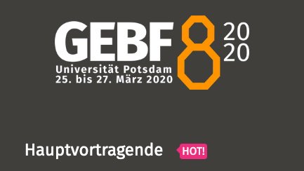 #GEBF2020 <a href="/unipotsdam/">Universität Potsdam</a>
Prof. Dr. Nele McElvany vom <a href="/IFS_TU_Dortmund/">IFS TU Dortmund</a>,  Prof. Dr. Ludger Wößmann vom <a href="/ifo_Bildung/">ifo Bildung</a> und  Prof. Dr. Andreas Breiter @andy2pandy vom @ifibGmbH sind dabei. 
Auf wen dürfen wir uns noch freuen? Hier geht's zur Anmeldung: gebf2020.de