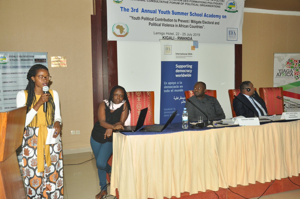 IDEA_Africa's tweet photo. @AUC_DPA @AGA_Platform @NFPO_Rwanda @YIAGA @shammad100 Team #Rwanda presenting their National Youth Strategy. One key priority for Rwanda is to build preventive mechanisms that ensure Rwanda is continually free from youth political and electoral violence #YouthAcademy2019 https://t.co/pHc3r7vXqm