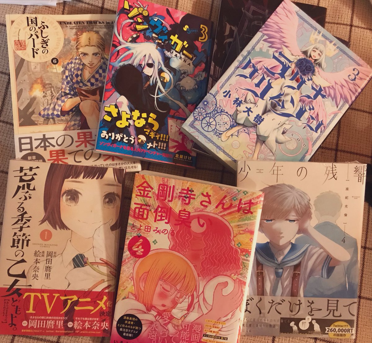 今日来たやつとやっちまったやつ。
間違って二冊買ったりしたのは主にアシさんにあげて布教したりしてます。 