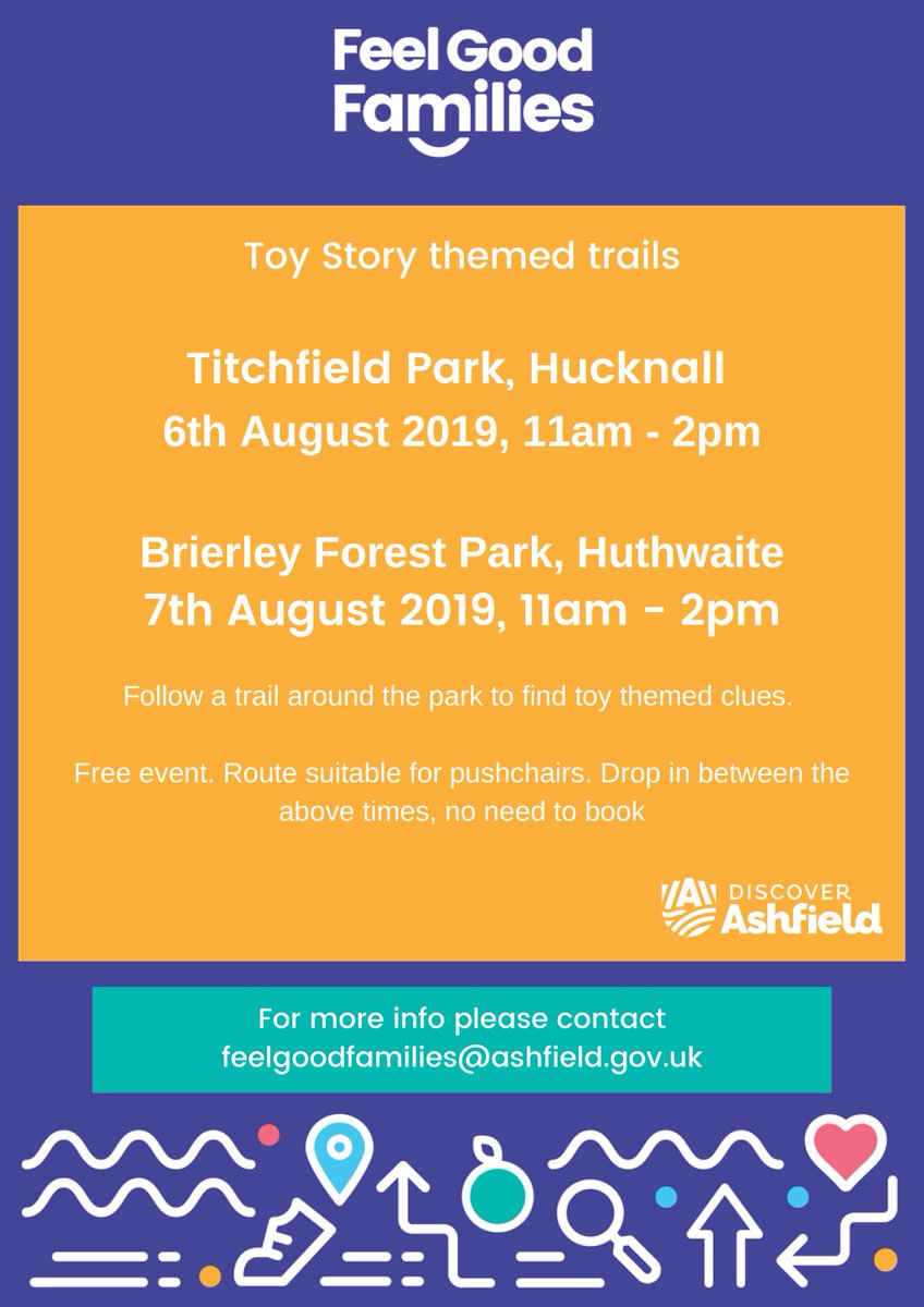 We are holding two free Toy Story themed trails! 

The first is in Titchfield Park, Hucknall on the 6th August from 11am. 

The second is on Brierley Park, Huthwaite on the 7th August from 11am.

No need to book just turn up and enjoy! 🤠🔎