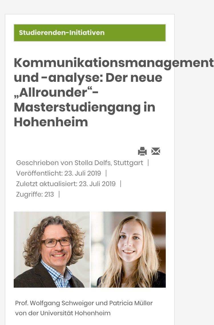 PRIHO e.V. (@prihoev) on Twitter photo Der Master Kommunikationsmanagement in Hohenheim fällt weg? Wie der neue aussieht, was neu ist und was gleich bleibt erfahrt ihr in diesem Interview <a href="/prjournal/">PR-Journal</a>: Wir haben dazu Prof. Dr. Wolfgang Schweiger und Patricia Müller befragt:
pr-journal.de/nachrichten/st… <a href="/UniHohenheim/">Uni Hohenheim</a> Der Master Kommunikationsmanagement in Hohenheim fällt weg? Wie der neue aussieht, was neu ist und was gleich bleibt erfahrt ihr in diesem Interview <a href="/prjournal/">PR-Journal</a>: Wir haben dazu Prof. Dr. Wolfgang Schweiger und Patricia Müller befragt:
pr-journal.de/nachrichten/st… <a href="/UniHohenheim/">Uni Hohenheim</a>
